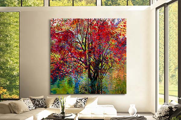 Red Autumn Tree painting on wall
