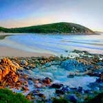 Beautiful beach with sand and mountain